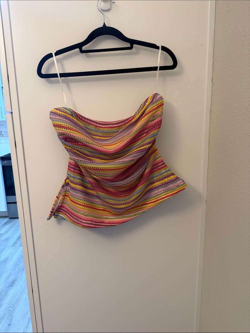 Striped Multicolor Strapless Crochet Top